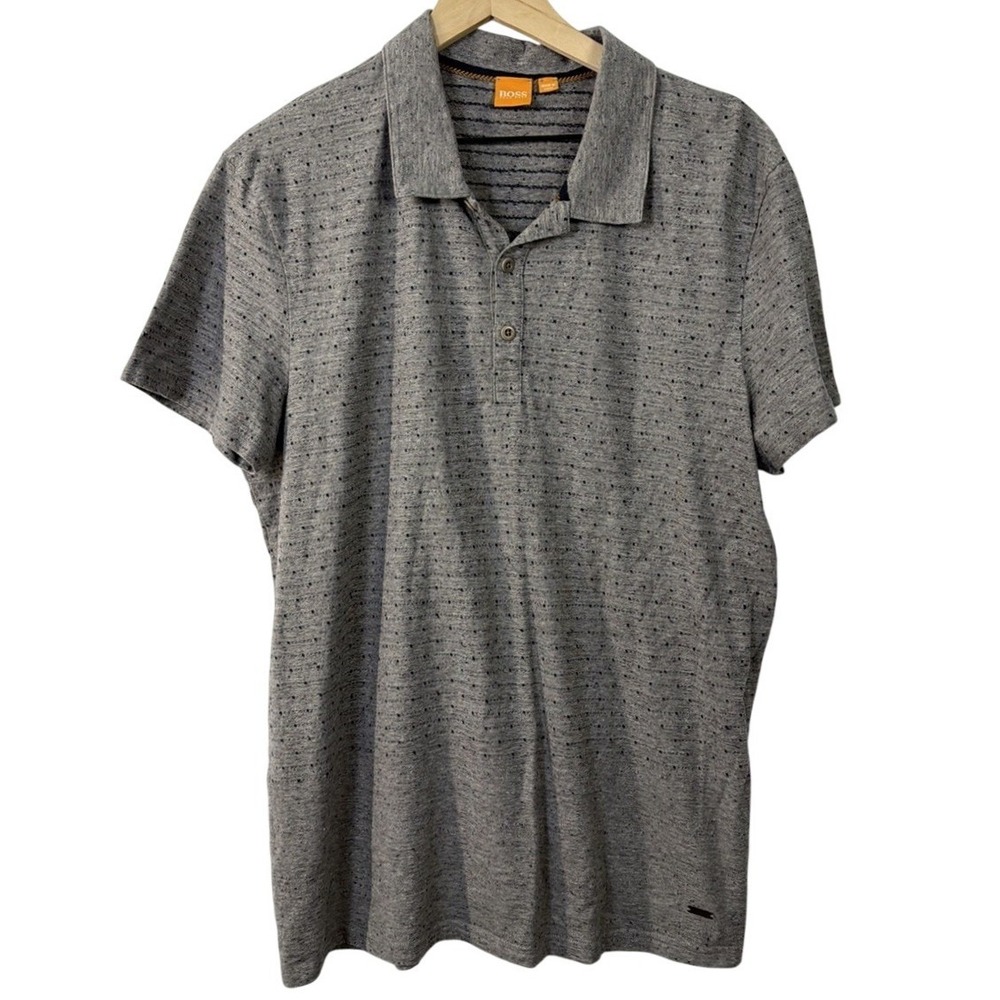 Hugo Boss Orange Mens Grey Micro Dot Striped Short Sleeve Polo Shirt Large